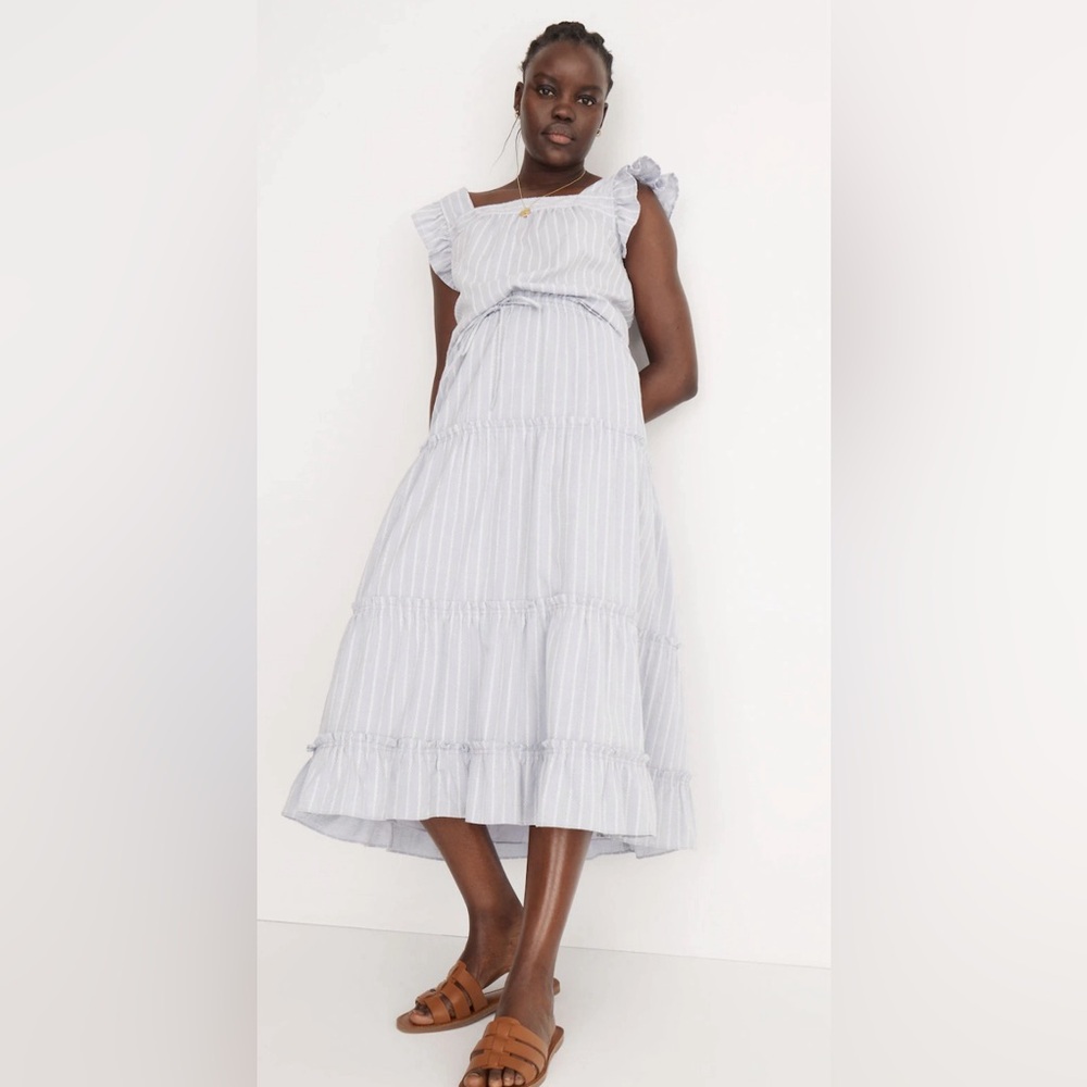 Madewell Striped Pull-On Ruffle Tiered Maxi Skirt